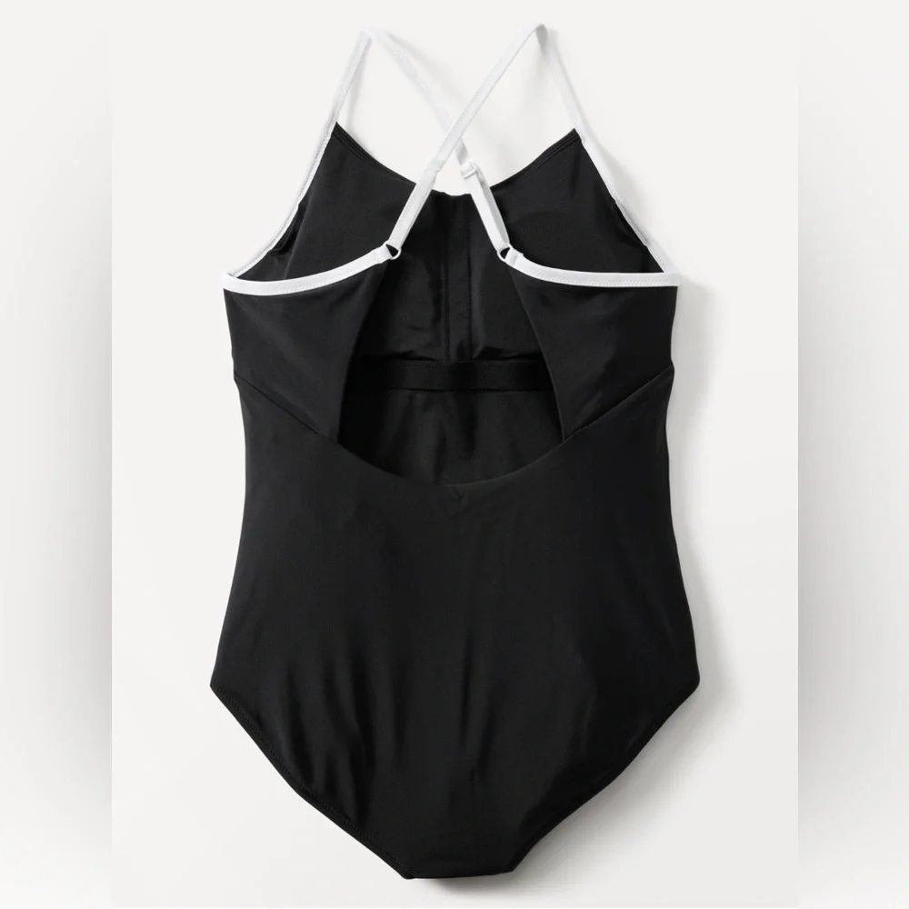 NWT Athleta Girl Adjustable Black/White One Piece Swimsuit size 16.